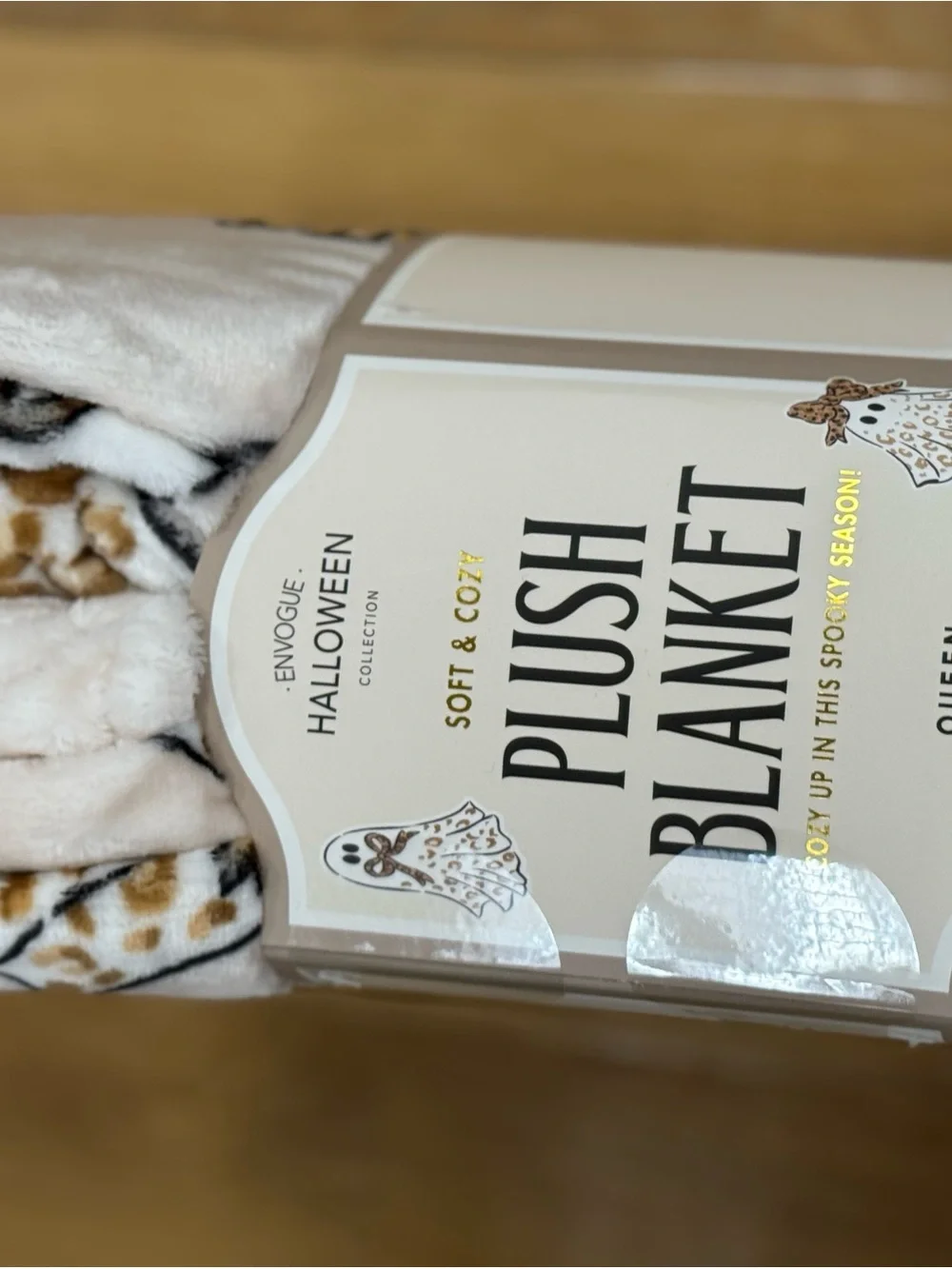 Envogue Cream, Brown & Black Ghost Plush Throw Blanket - Queen